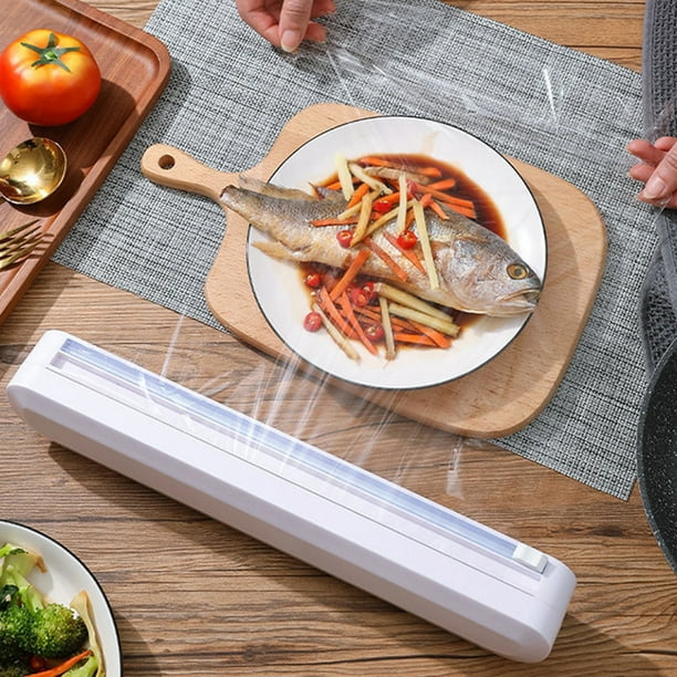 Bewildely Cocina blanca útil con film transparente y dispensador de papel  de aluminio y cortador Diseño humanizado ABS Suministros de cocina  Organizadores de utensilios de cocina