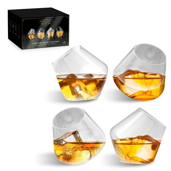 vasos de vidrio mixologic para whisky inclinados mixologic tipo wobbly 4pz 325ml
