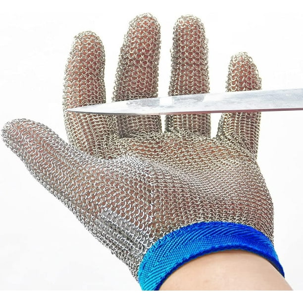 Guantes de malla de acero inoxidable, guantes de trabajo de seguridad  resistentes a cortes de carnicero de chef, fácil limpieza (tamaño 1  unidad/L)