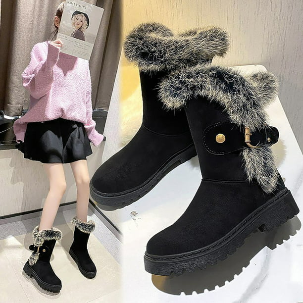  Botas planas sobre la rodilla para mujer, botas de nieve largas  para mujer, zapatos de invierno cálidos, Beige : Ropa, Zapatos y Joyería
