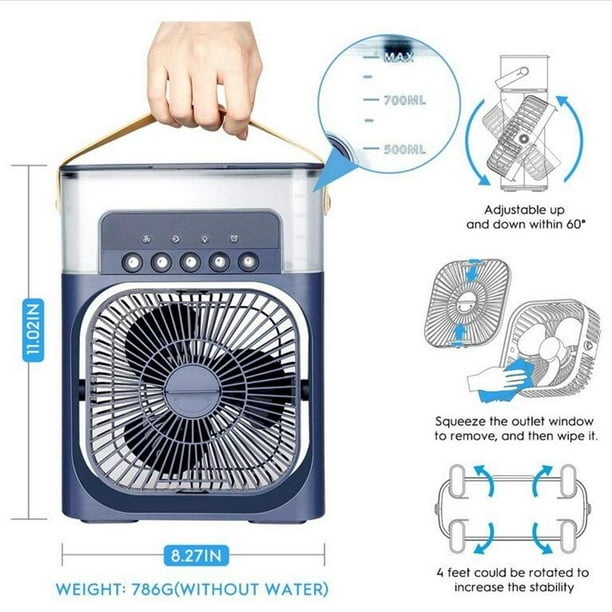 Aire acondicionado portátil, mini acondicionador portátil, 4 velocidades de  viento y 7 luces LED, 2 temporizadores de pulverización fría de 2 a 8