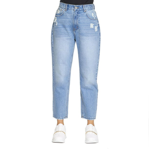 Jeans Mujer Mom Fit Destroyer Moda Casual Mezclilla Azul azul 13 Incógnita  110099