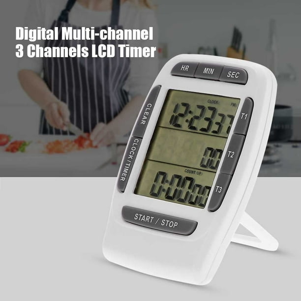 Temporizador digital de cocina, temporizador de 4 canales, temporizador de  grupo independiente de cocina, función de cuenta atrás y función de reloj.