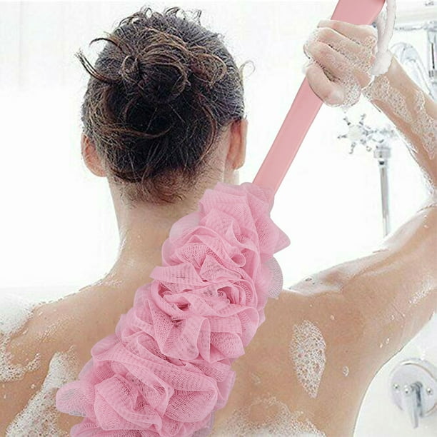 Depurador de espalda con esponja de lufa - Cepillo de malla / Cepillo para  espalda / ducha - Hombres y mujeres Cepillo exfoliante para baño y ducha de  mango largo - Puf
