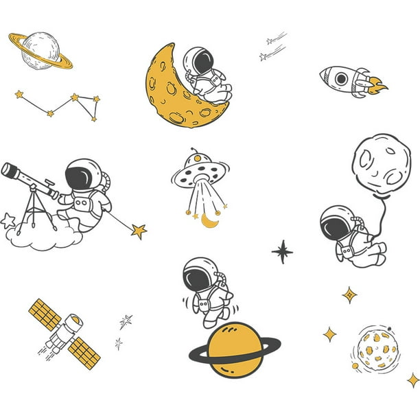 Casco de astronauta en el espacio con dibujado a mano o estilo doodle