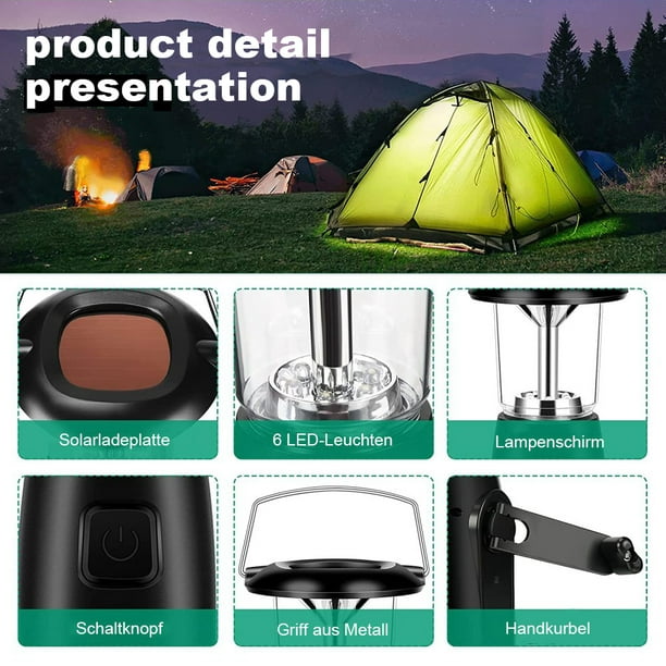 Lámpara Recargable Solar Linterna Led Acampar Camping Pesca