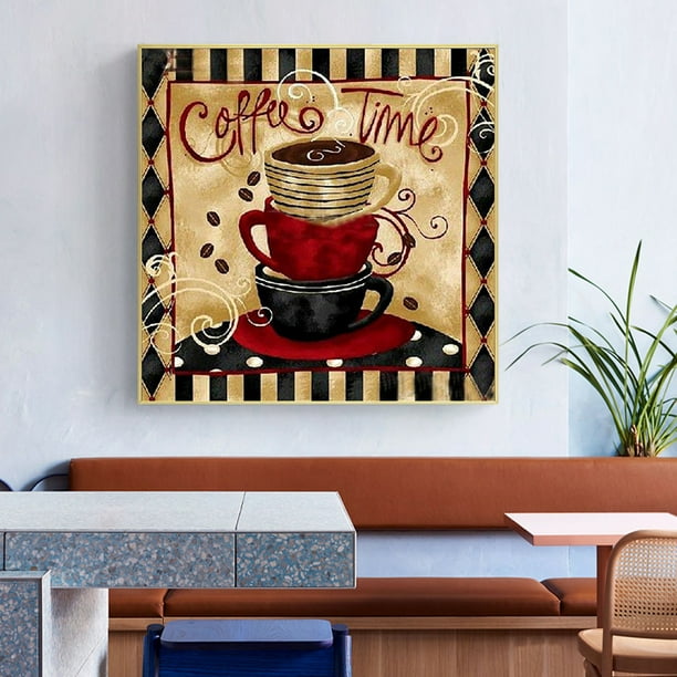  Lienzo decorativo para cocina, pinturas de café y vino