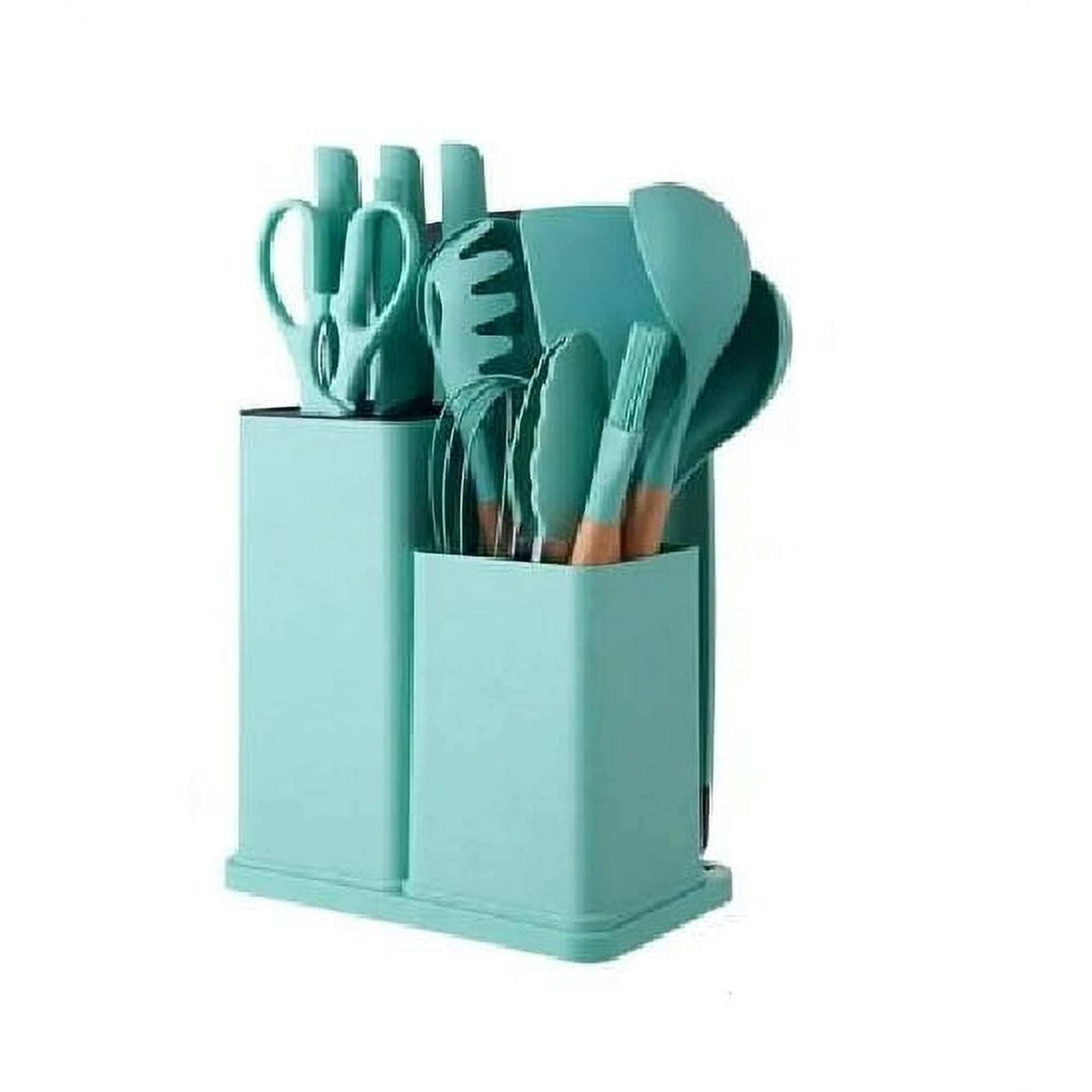 Juego de utensilios de cocina color azul pastel + soporte para utensilios  de cocina gris – Juego de 20 utensilios de cocina de silicona, juego de
