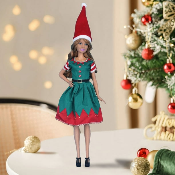 Disfraz festivo de Barbie para niña, vestido de tela de Navidad
