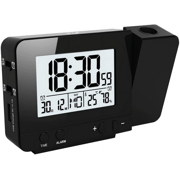 Reloj despertador - Reloj proyector con temperatura Espejo / negro INF,  Negro
