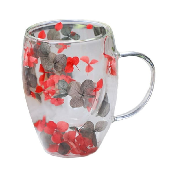 Taza de café, lindas tazas de cristal de animales, tazas de té y leche,  tazas de café de doble pared transparente con asa (rosa)