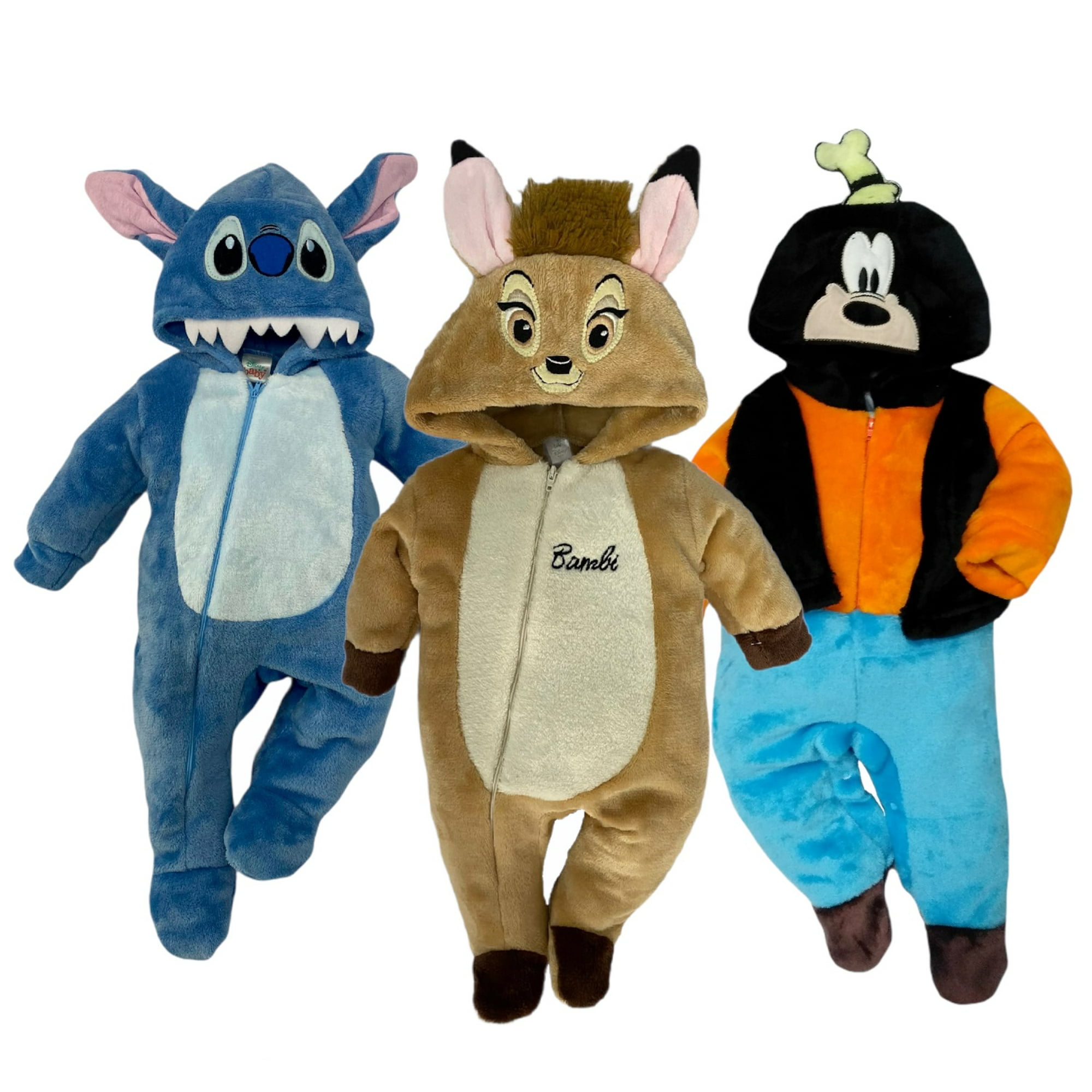 3 Mamelucos con Gorro Bordado Disney Stitch, Bambi, Goofy Disney Walmart en línea