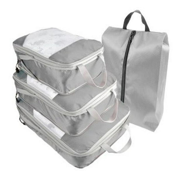 4 bolsas de almacenamiento de viaje portátiles, accesorios de viaje de  compresión con bolsa de zapatos, organizadores de equipaje de viaje, para  ropa, Gris Sunnimix Organizadores de embalaje