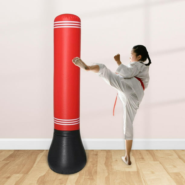 Saco de boxeo de pie de 1,8 m, resistente, para sparring y artes marciales  mixtas, fitness, boxeo, patada, gimnasio, entrenamiento, saco de boxeo,  soporte con base de ventosa (negro/rojo Strike 360) 