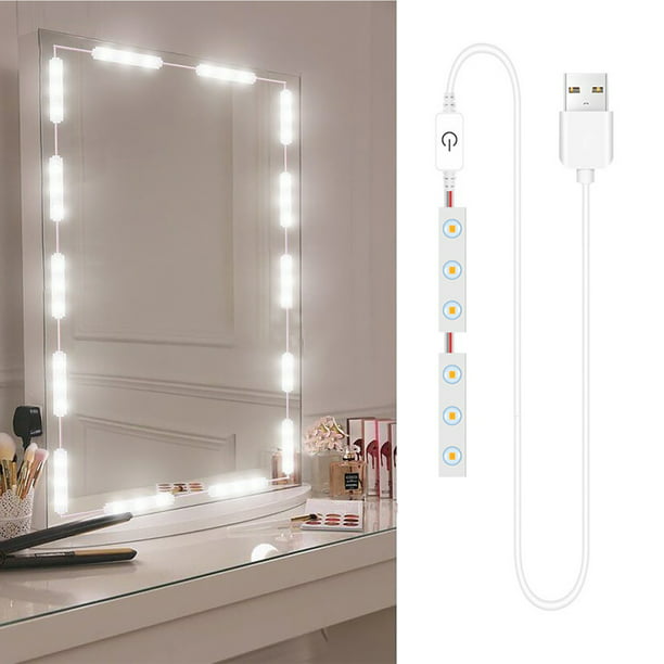 Cadena de lámpara Luces de espejo de maquillaje LED 6LEDs regulables  Control táctil luces de espejo de tocador luz de espejo de baño con Cable  USB