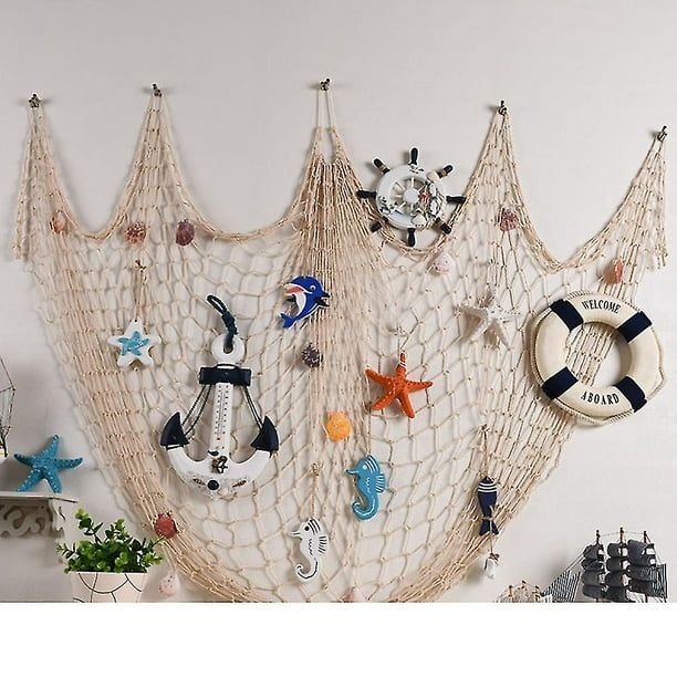 red de pesca decorativa. Decoración para fiestas temáticas (océano, playa,  piratas)- Decoración mediterránea, color azul