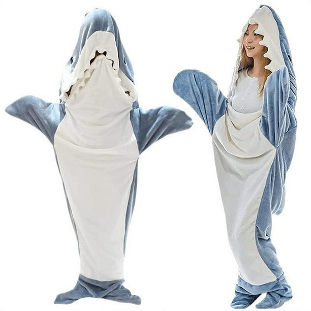Pijama de tiburón suave para niños y adultos, saco de dormir de siesta,  manta bonita, chal, trajes de dormir de un solo tiburón, Sudadera con  capucha, regalo de Halloween Fivean unisex