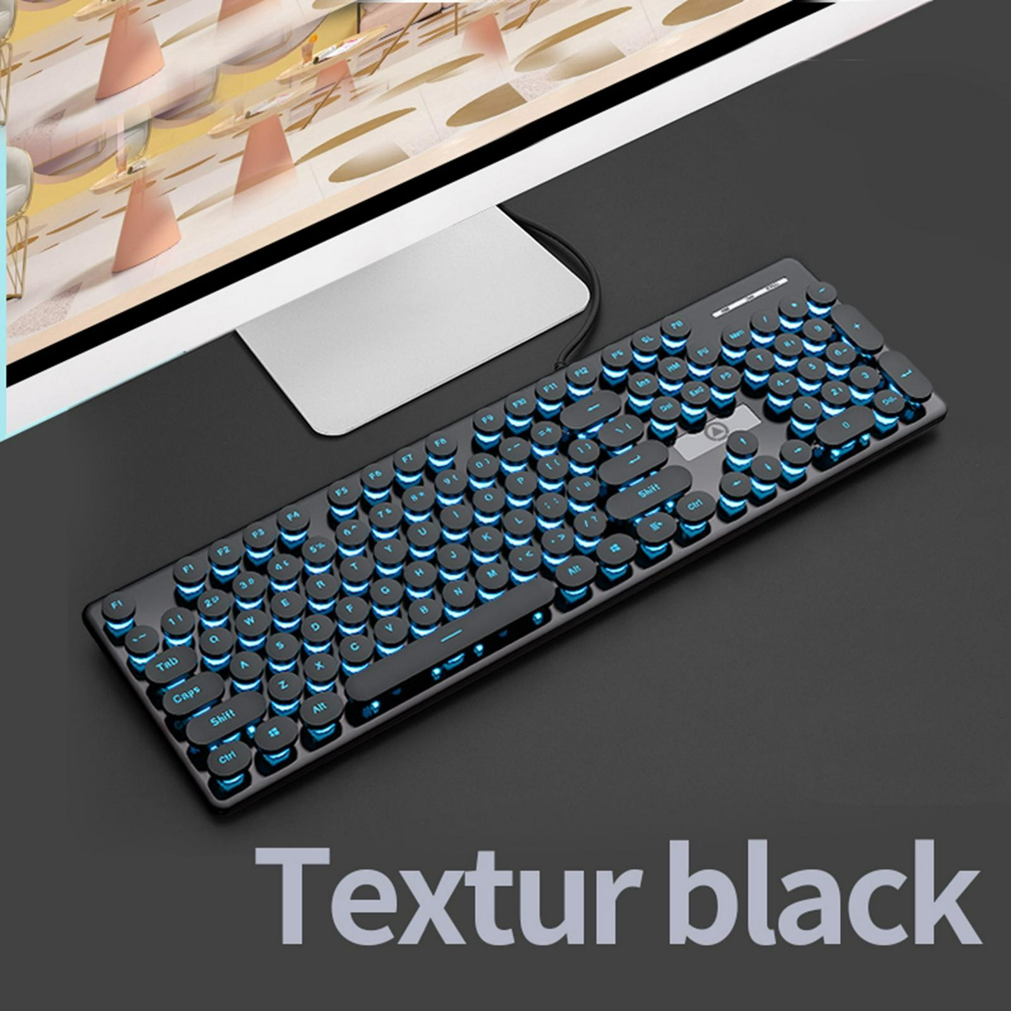 Teclado mecánico, retro, teclas redondas punk de 104 teclas, estilo de  máquina de escribir con cable, teclado para juegos, teclado de computadora  para Estilo A Sunnimix Teclado mecánico