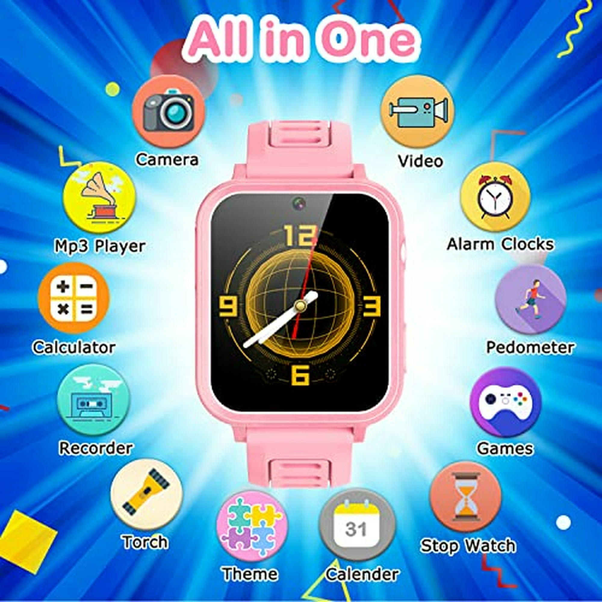 Reloj inteligente impermeable para niños de 3 a 12 años, relojes para niños  y niñas con 26 videojuegos, cámara HD, reproductor de música, podómetro
