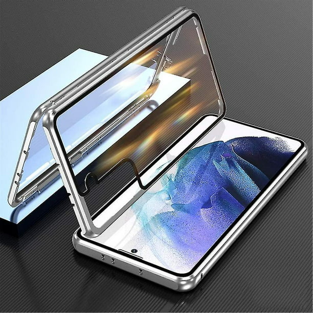 Funda magnética de metal compatible con Samsung Galaxy S23 Ultra/ S23+/ S23  con protector de pantalla de cristal templado de alta definición.