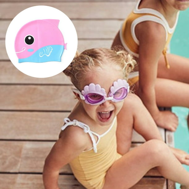 Gorro de natación de silicona para niños, resistente, para piscina, color  niña