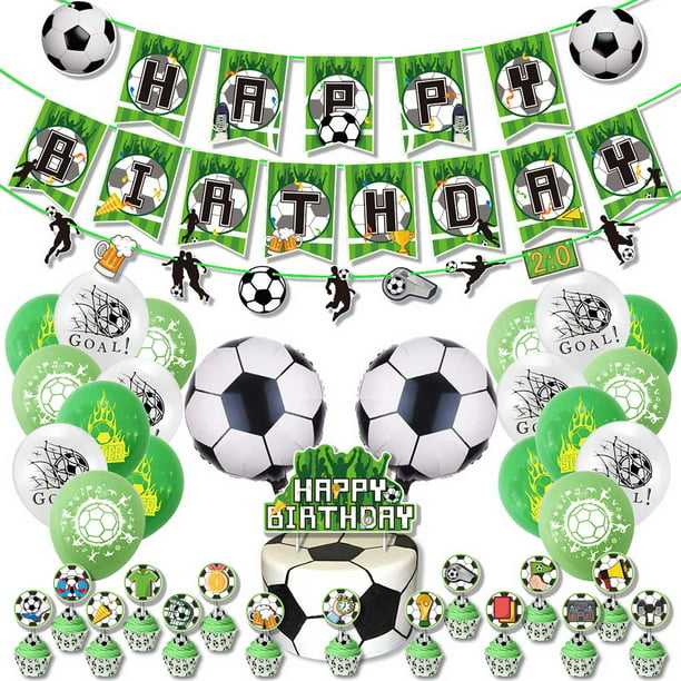 Bewildely Decoración de fiesta de cumpleaños de fútbol, ​​cartel de látex,  decoración para tartas, g Bewildely HA070520-00