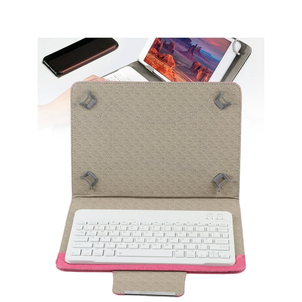 Teclado Bluetooth portátil de 10 pulgadas+funda de cuero PU W/soporte  Bluetooth Tablet pantalla enorme teléfono móvil teclado impermeable (10