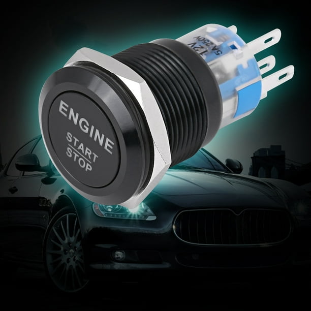 Interruptor de arranque del motor del coche, 2 colores universal 12V LED  blanco interruptor de botón de arranque del motor del coche (negro)