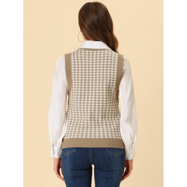 Chaleco Punto Mujer Chaleco Mujer Invierno Chaleco Cálido Chaleco Talla  Grande Cuadros Pata Gallo Chaleco Cuello V Mujer Chaleco Punto Chaleco  Mangas Chaleco Largo Chaleco Mujer Azul Marino S: : Moda