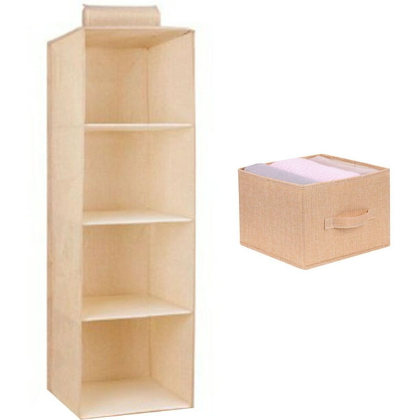 Organizador de armario colgante con 4 estantes y 1 ropa  interior/calcetines, cajón divisor que ahorra espacio, bolsa de  almacenamiento de tela plegable JAMW Sencillez