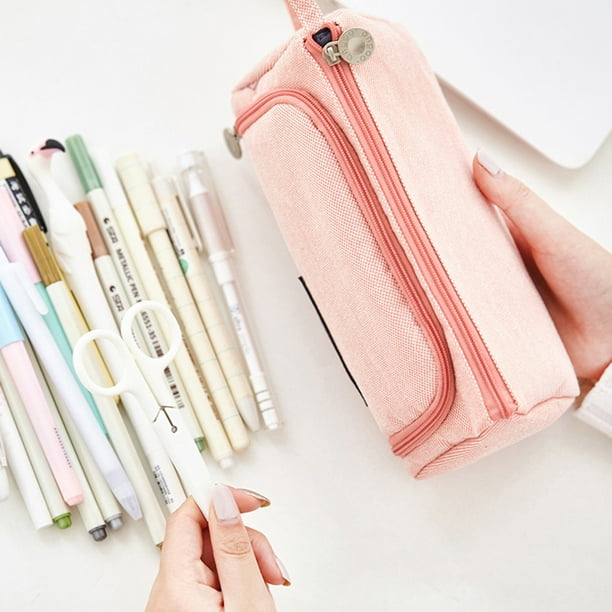 Estuche para bolígrafos unisex con doble apertura, lienzo, multifunción, útiles  escolares (rosa) Ndcxsfigh