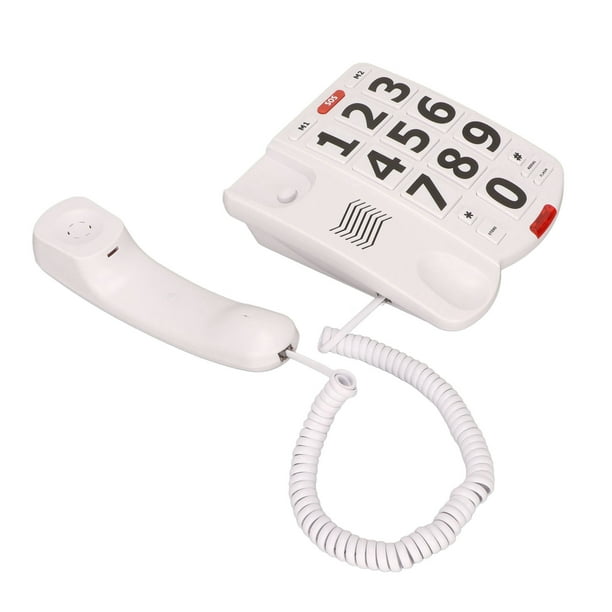 Teléfono mejorado con cable de doble interfaz con cable, teléfono fijo de  botón grande con pantalla de números, adecuado para oficina, recepción