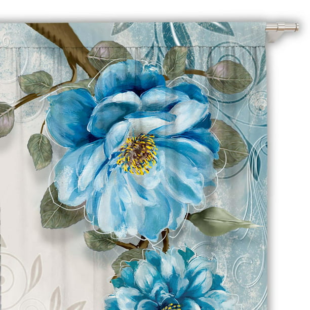 2 piezas dibujadas a mano estampado floral Cortinas de salón Ancho 150cm  (alto 245cm, Azul)