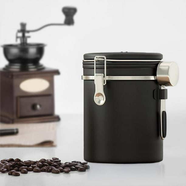 Recipiente de café hermético, recipiente de cocina de acero inoxidable de  1.8 L con rastreador de fecha y tapas herméticas para café en granos, café
