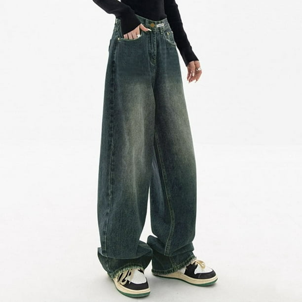 Gibobby Jeans dama talla extra Pantalones vaqueros holgados con cintura  alta para mujer, estilo de niña, moda Vintage, pantalones vaqueros rectos  sueltos de ocio(Azul,CH)