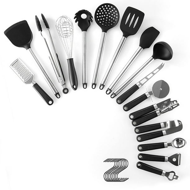 EAGMAK - Juego de utensilios de cocina de silicona, juego de 16 espátulas  de utensilios de cocina con soporte de acero inoxidable para utensilios de