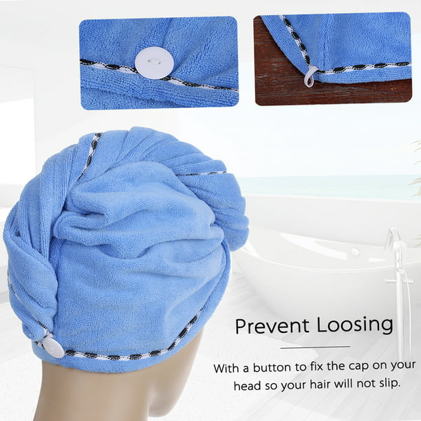 Toalla,Toallas de secado rápido de microfibra suave para el cabello, toalla  de turbante con botón pa CACAGOO 2 piezas