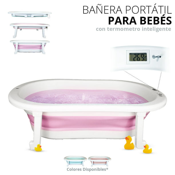 Bañera para Bebé con Protecciones Antiderrapantes y Termómetro, Plegable y  Portátil de Color Azul, Tina de Baño para Bebé de Viaje Baby Gaon Tina