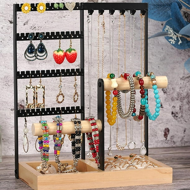  Joyero de cristal para joyas, soporte organizador de pendientes  con 3 cajones verticales, collar, anillo, caja de almacenamiento, estante :  Ropa, Zapatos y Joyería