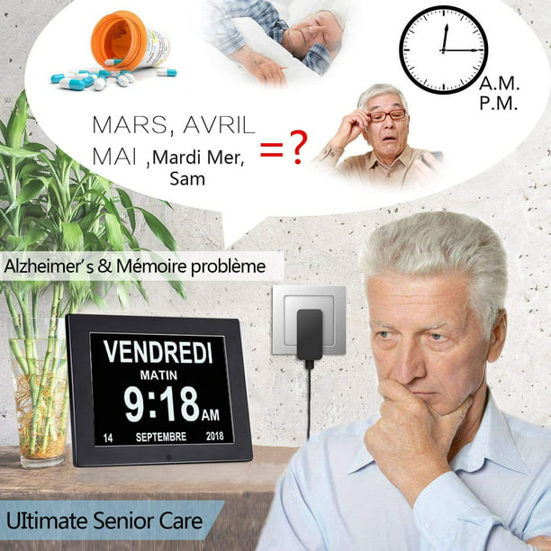 Reloj calendario digital LCD de 8 pulgadas con fecha, reloj calendario con  fecha, día y hora - Reloj de Alzheimer - Reloj para personas mayores  (negro) ER