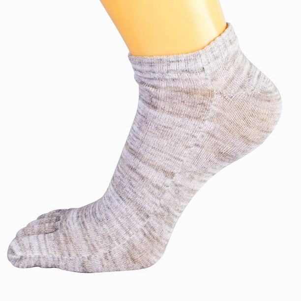 Calcetines de dedo para hombre con cinco dedos a rayas, calcetines  deportivos de algodón para correr, 3 pares(Gris claro)(Estilo masculino)
