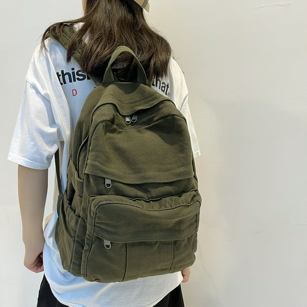Mochilas escolares simples para mujer, mochila de viaje informal Vintage  para mujer, mochila (verde)