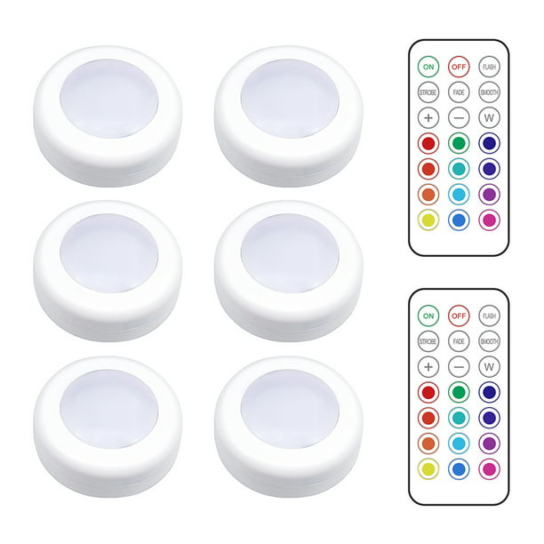 Paquete de 6 luces adhesivas para clóset a pilas con control remoto debajo  de las luces LED del gabinete,11 Feliz Sencillez