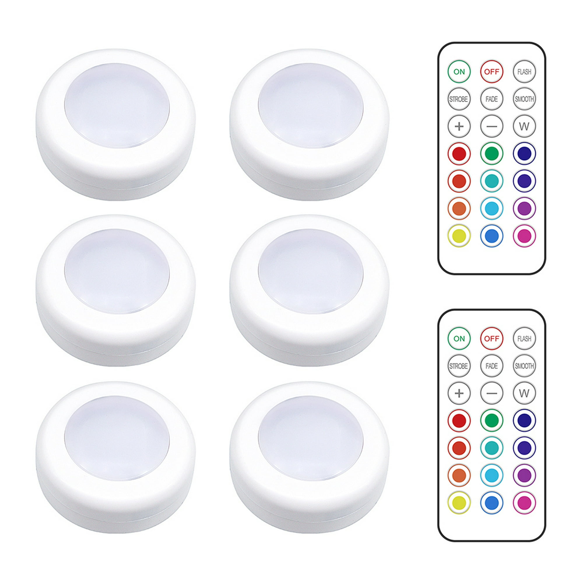 Luces LED para gabinetes de armario RGB ajustables Lámparas inalámbricas de  cocina de colores Sensor adhesivo Funciona con pilas Luz de noche de  plástico 6 luces, 2 controles remotos Inevent HA009389-04B