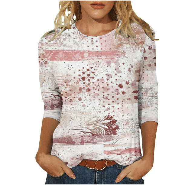 Camisas Para Mujer, Blusa de 3/4 de Longitud Media, Camiseta Estampada La Moda, Camisetas Ca ODB123674 | Walmart en línea