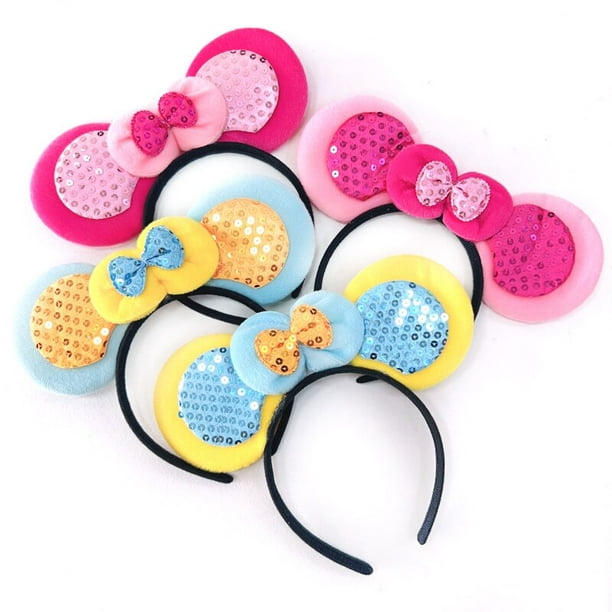 Diadema con orejas de Mickey y Minnie para niña y mujer, lazo grande de  lunares, disfraz de orejas de lazo de lentejuelas, regalo de diadema de  Halloween para niños y adultos, 10