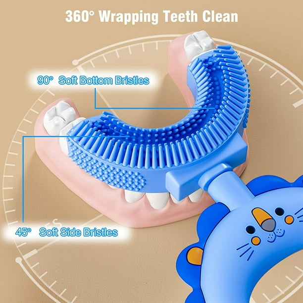 Cepillo de dientes en forma de U para niños de 2 a 7 años, cabezal de  cepillo de silicona suave de grado alimenticio, cepillo de dientes manual  de 360°, herramientas de limpieza