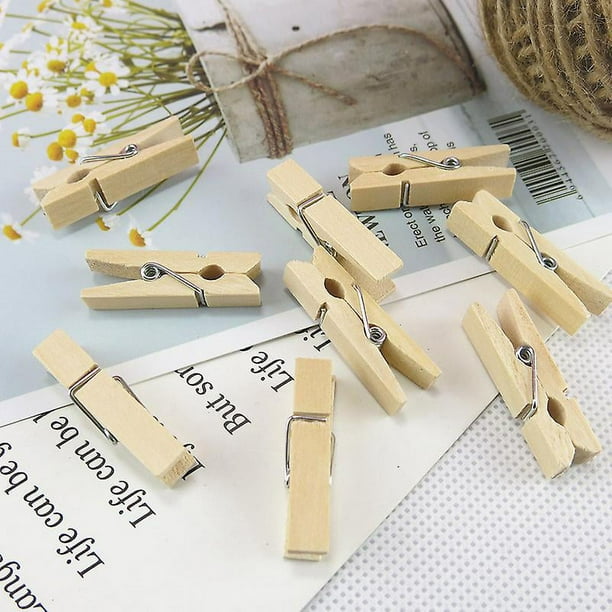 Paquete de 100 clavijas de madera: pequeñas pinzas de madera natural de 4,8  cm de longitud, ideales para manualidades, etiquetado y decoración brillar  Electrónica