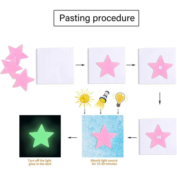 Estrellas 3D de plástico que brillan en la oscuridad, pegatinas  fluorescentes de pared, 100 piezas