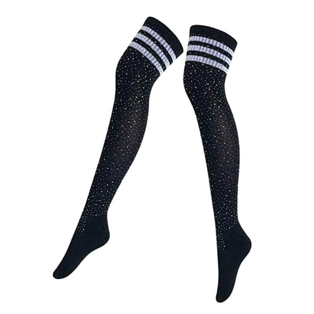 2 pares de calcetines largos de rayas blancas y negras para mujer, medias  por encima de la rodilla, medias de invierno cálidas hasta el muslo